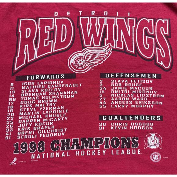 VTG Lee 1998 Detroit Red Wings Stanley Cup Champions Graphic T-Shirt Red Men XL - Picture 8 of 9